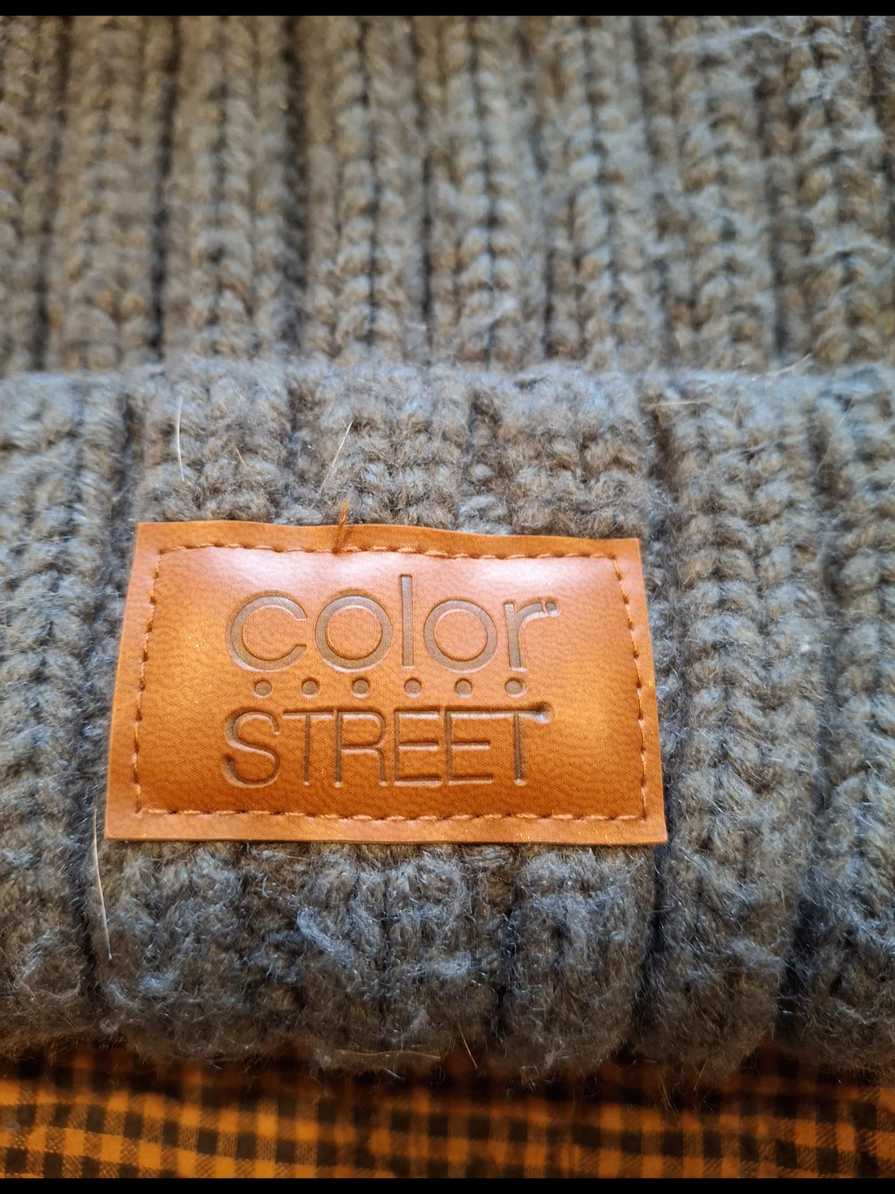 Color Street Grey Knit Pom Beanie with Faux Fur